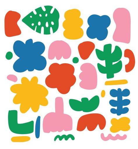 Organic Shape Flower Stuff Simple Colorful Pattern Hand Drawn Suitable for Fabric Doodle Shapes Simple, Flower Shapes Drawing, Simple Shape Art, Organic Shape Pattern, Shape Patterns Design, Organic Doodles, Organic Shapes Drawing, Simple Shapes Design, Simple Shapes Drawing