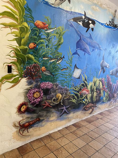 Sea Life Mural Painting, Sea Mural Painting, Underwater Mural Painting, Rain Art Projects For Kids, Drawing Art Projects, Aquarium Mural, Underwater Mural, Sea Murals, Ocean Mural