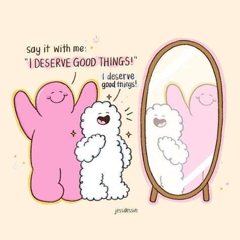 Say it with me! “I’m worthy of good things, and I’m ready to receive them! 💫” #ideservegoodthings #mrbubbles #nimbus #petals #jessdessin #illustration #cuteillustrations #characterdesign #art #digitalart #selflove You Will Make It, Not Ready Quotes, Look For The Good Quotes, Encouraging Illustrations, Positive Illustration Art, Positive Quotes For Moms, Inspirational Quotes Growth, I Deserve Good Things, Quotes For Morning