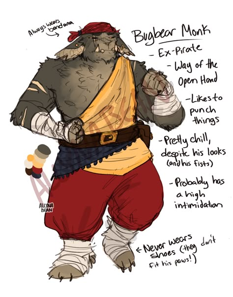 Bugbears Dnd, Dnd Bear Companion, Bugbear Rogue Dnd, Bugbear Monk, Dnd Races Character Design, Bug Bear Dnd, Animal Folk Dnd, Female Monk, D&d Bugbear