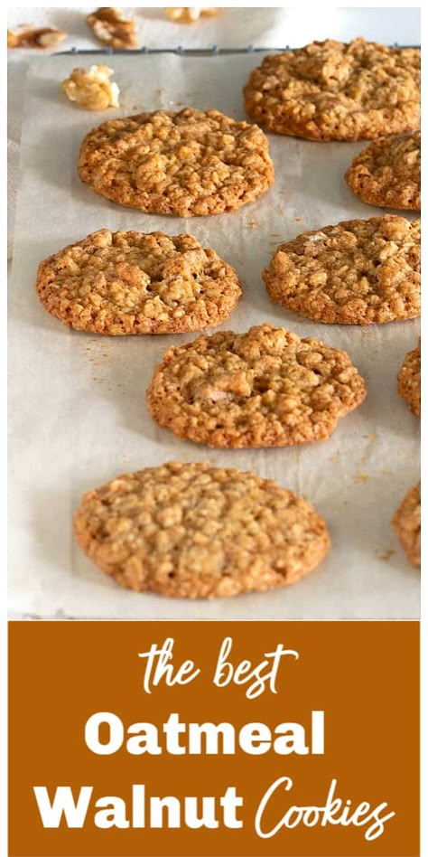 These are the easiest, most delicious, one-bowl oatmeal walnut cookies ever. Super versatile, they can be frozen and baked to order! #oatmeal #cookies #recipe #walnut #baking Oatmeal Walnut Cookies, Cookies Walnut, Walnut Cookie Recipes, Best Oatmeal Cookies, Easy Oatmeal, Walnut Recipes, Walnut Cookies, Nut Recipes, Oat Cookies