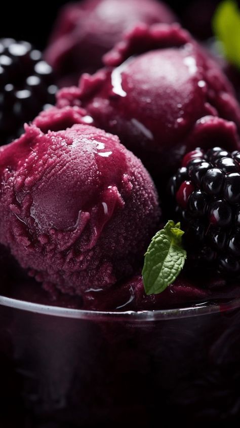 Slushes Recipes, Blackberry Sorbet, Elf On The Shelf Welcome, Welcome Back Elf, Blackberry Ice Cream, Blackberry Dessert, Black Ice Cream, Berry Dessert Recipes, Ice Cream Photography