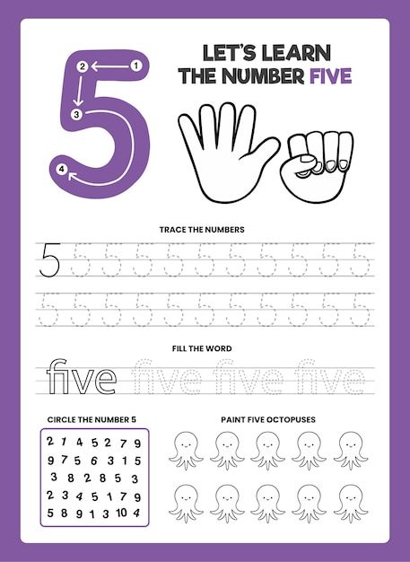 Number 5 Worksheet, Number Kindergarten, English Numbers, Shape Worksheets For Preschool, Number Worksheets Kindergarten, Free Preschool Worksheets, Shapes Worksheets, Numbers Preschool, Math Homework