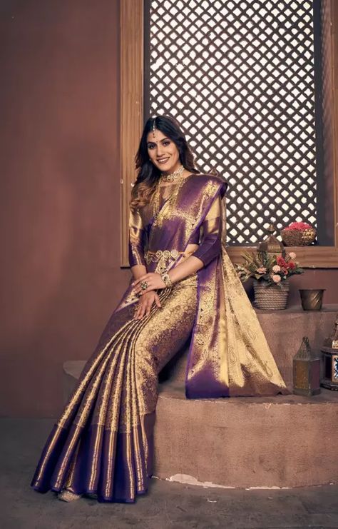 Kanjivaram Saree Look, Siva Parvathi, Pattu Sarees Wedding, Gold Silk Saree, Engagement Looks, New Sarees, South Indian Wedding Saree, South Indian Bride Saree, Best Indian Wedding Dresses