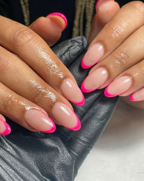 AWE LONDON on Instagram: "Pretty Pink Tips 💗 Service: Acrylic Infill with Coloured Tips Nail Technician: Perise" Almond Nails Coloured French Tip, Coloured Square French Tip Nails, French Coloured Nails, Nail Coloured Tips, Oval French Nails Colour, Nails French Tip Colour, Coloured Tipped Nails, French Coloured Tips, French Tip Colours