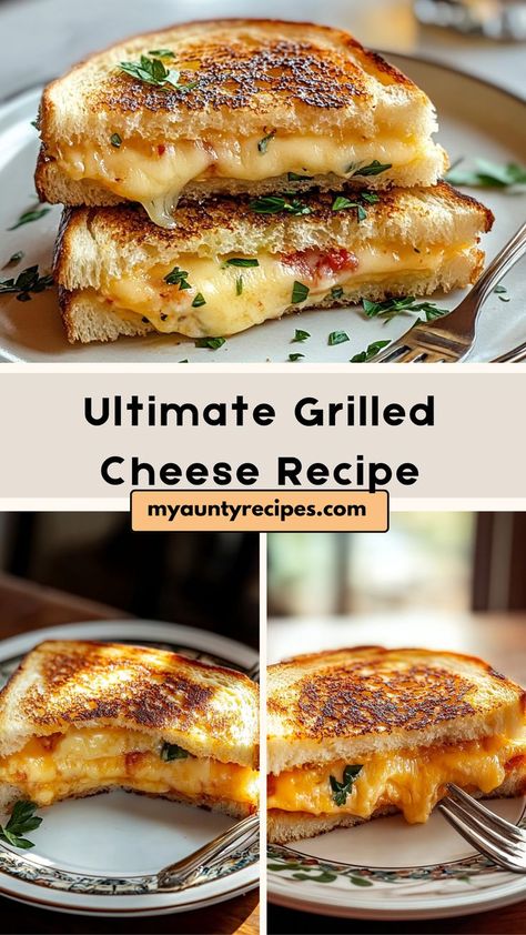 Dive into comfort food bliss with our Simple & Delicious Ultimate Grilled Cheese! This sandwich is made with your favorite cheeses, grilled to perfection between slices of buttered bread. It�’s an easy and satisfying meal that’s perfect for any time of day. Pair with a side salad or soup for a complete lunch or dinner. This classic recipe is sure to please cheese lovers everywhere! Hearty Grilled Cheese, Bologna Grilled Cheese, Grilled Cheese Panini Recipes, Upgraded Grilled Cheese, What Goes With Grilled Cheese, Tomato Grilled Cheese Sandwiches, Grill Cheese Sandwiches, Ham Grilled Cheese Sandwich, Unique Grilled Cheese Recipes