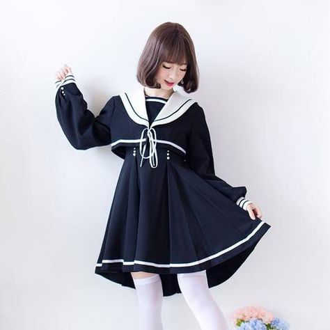 Japanese Harajuku Warm Winter Sailor Uniform Dress+Top SD01624 Cute Japanese Uniforms, Japanese Clothes Style, Japanese Sailor Uniform, Sailor School Uniform, Japanese Dresses, Cute Japanese Fashion, Sailor Outfit, Sailor Costume, Japanese Uniform