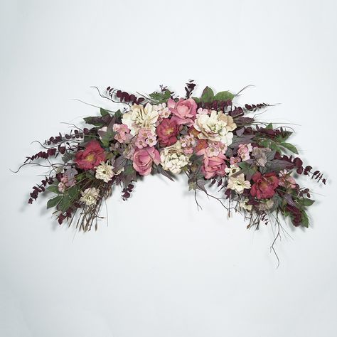 Floral Swags Horizontal, Flower Swags Diy, Floral Wall Arrangements, Wall Floral Arrangements, Elegant Christmas Centerpieces, Flower Swag, Floral Swags, Victorian Romance, Decorating Walls