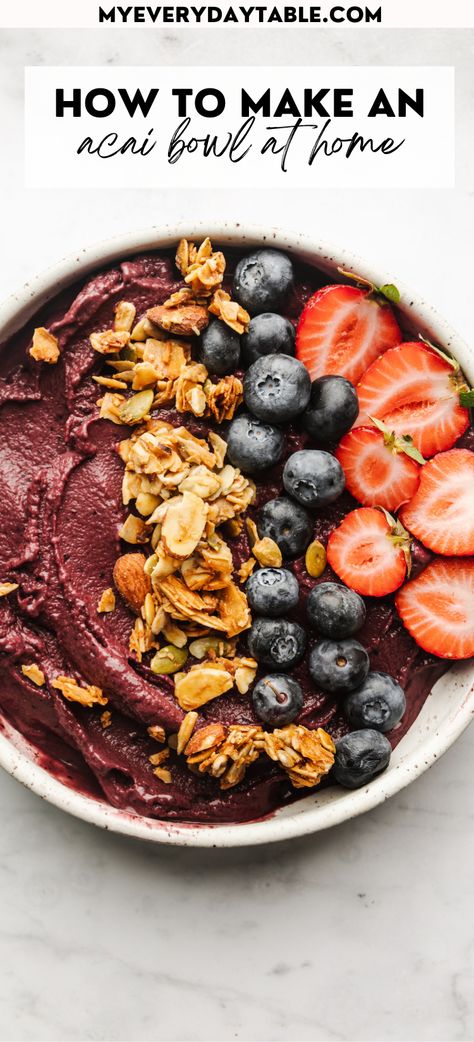 Acai Bowl Recipe Easy, Acai Smoothie Bowl Recipe, Homemade Acai Bowl, Acai Recipes, Acai Bowl Recipe, Bowl Recipes Easy, Acai Bowls Recipe, Acai Smoothie Bowl, Acai Smoothie