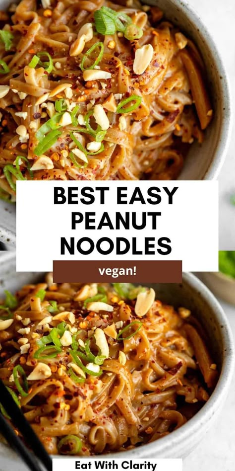 These 15 minute spicy peanut butter noodles are easy to make, high protein and full of flavor. Serve these peanut noodles with tofu, chicken, salmon or shrimp and veggies for an easy weeknight dinner the whole family will love. Vegan Peanut Pasta, High Protein High Veggie Meals, Peanut Noodles With Shrimp, Lunch Ideas No Dairy, Thai Peanut Noodles With Chicken, Peanut Coconut Noodles, Peanut Butter Soba Noodles, Soba Noodles With Peanut Sauce, Peanut Butter Rice Noodles