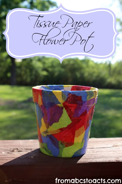 Springtime Crafts for Kids - Tissue Paper Flower Pot Paper Flower Pot, Springtime Crafts, Mother's Day Projects, Tissue Paper Crafts, Mother's Day Activities, Mothers Day Ideas, Flower Pot Crafts, Mother's Day Ideas, Mothers Day Crafts For Kids