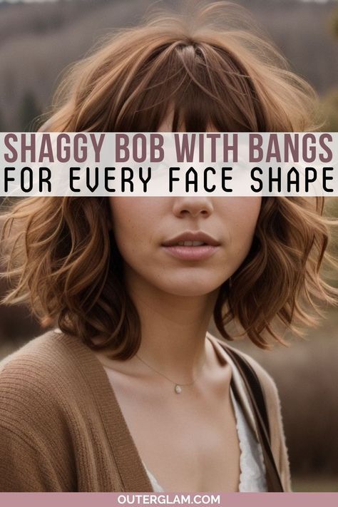 Find the perfect shaggy bob with bangs for your face shape. Check out these inspiring looks and get motivated to try a new hairstyle today! Bob Hairstyle With A Fringe, Shaggy Bob For Oval Face, Layered Bob Long Bangs, Shaggy Bob For Long Face, Shirt Hair With Bangs Hairstyles, Julianne Hough Hair Bangs, Shag Layers Medium, Shag For Oval Face, Lob With Bangs Long Face