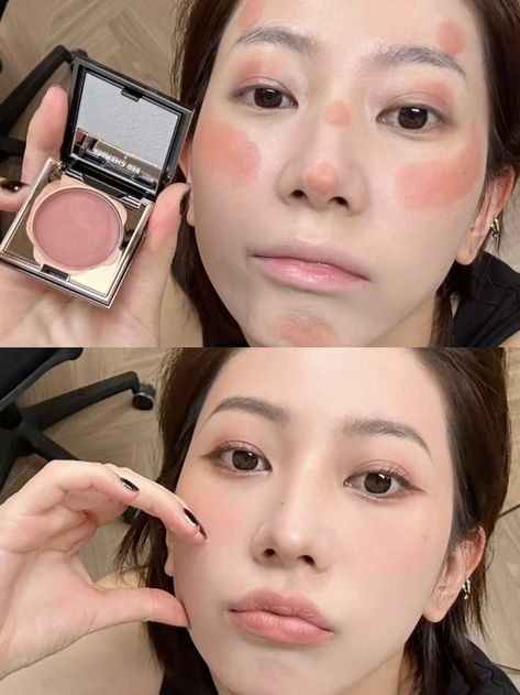 Cute Blush Placement, Douyin Makeup Blush Placement, K Beauty Blush, Asian Blush Placement, Makeup Tips Douyin, Blush On Placement, Douyin Blush Tutorial, Blush Placement Douyin, Chinese Blush Placement