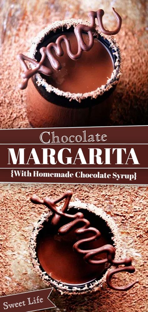 A quick warning: this Chocolate Margarita is no chocolate shake, no watered down chocolate concoction. What makes this margarita really shine is the homemade chocolate syrup. Delicioso! #chocolate #margarita #Mexican #drink #chocolatesyrup | SweetLifeBake.com @SweetLifeBake Easy Chocolate Bars, Chocolate Margarita, Chocolate Tequila, Homemade Chocolate Syrup, Coconut Hot Chocolate, Frozen Drink Recipes, Adult Beverages Recipes, Frozen Cocktail Recipes, Coconut Drink