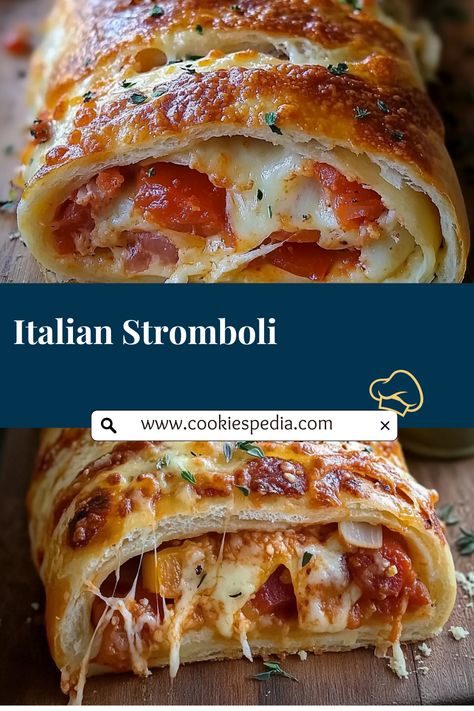 Make your own mouthwatering Italian Stromboli with layers of deli meats, provolone cheese, and a buttery garlic-Parmesan topping! Perfect for a family meal or party appetizer. Easy to make and full of flavor! 😋🔥 Provolone Cheese Recipes, Italian Stromboli Recipe, Stromboli Italian, Italian Stromboli, Stromboli Recipe Easy, Italian Appetizers Easy, Homemade Stromboli, Crispy Onion Rings, Italian Main Dishes