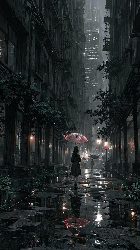 Dark Ambient Aesthetic Wallpaper, Black Rain Aesthetic, Dark Japan Aesthetic, Dark Rain Aesthetic, Aquaman Jason Momoa, Girl With Umbrella, Uhd Wallpaper, Rain Wallpapers, Night Wallpaper