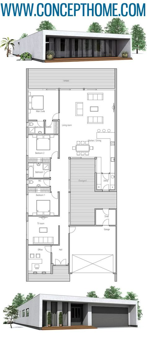 Three Bedroom House Plan, Building A Container Home, Container House Plans, Contemporary House Plans, Modern House Plan, Contemporary House Design, Bedroom House Plans, Container Homes, Modern House Plans