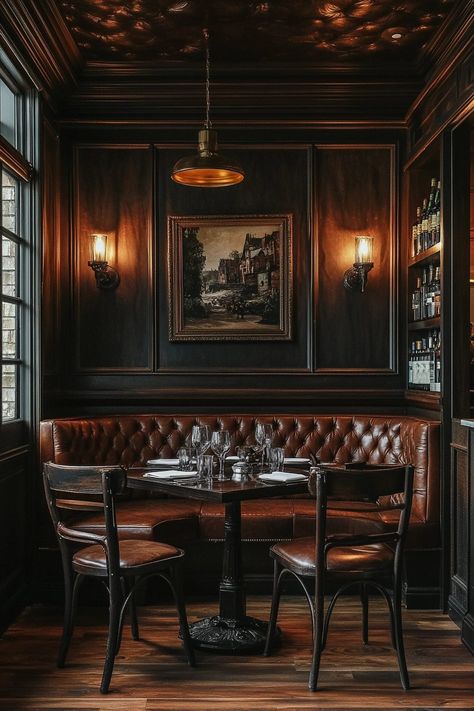 29 Art Deco Dining Room Ideas for a Glamorous Dining Experience 26 Art Deco Dining Room Ideas, Lights Under Cabinets, Steampunk Interior Design, Dark Moody Colors, Deco Dining Room, Speakeasy Style, Speakeasy Decor, 1920s Speakeasy, Retro Dining Rooms