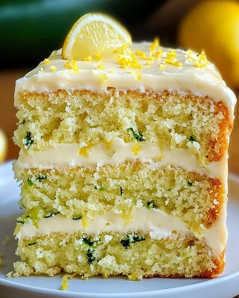 Moist Lemon Zucchini Cake Recipe with Lemon Frosting Lemon Zucchini Cake, Zucchini Cake Recipe, Zucchini Cakes Recipe, Zucchini Recipes Dessert, Recipe With Lemon, Parfait Desserts, Lemon Zucchini, Lemon Frosting, Simple Muffin Recipe