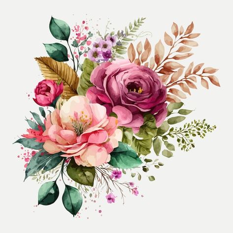 Floral Bouquet Illustration, Bouquet Illustration, Modern Watercolor Art, Digital Flower, Flower Bunch, Watercolor Bouquet, New Flower, Flower Art Images, Floral Image