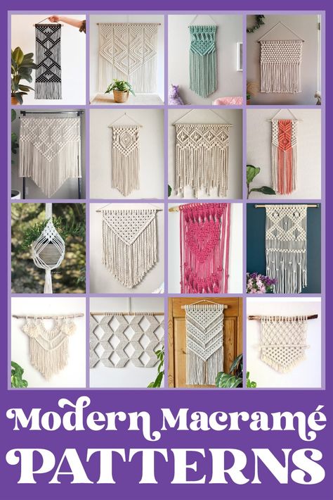 Modern Macrame Patterns - These beautiful modern macrame patterns are perfect for home decor crafters and DIY fans! Macrame is a trendy vintage revival that's making a huge comeback! Modern Macrame Patterns, Diy Macrame Wall Hanging, Koti Diy, Pola Macrame, Macrame Wall Hanging Patterns, Vintage Revival, Macrame Weaving, Macrame Patterns Tutorials, Bohol