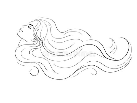 Long Hair Woman Drawing, Flowing Hair Illustration, Female Profile Tattoo, Flowy Hair Drawing Reference, Long Hair Drawing Female, Curly Hair Logo Design, Afro Hair Logo, Hair Line Drawing, Line Art Hair