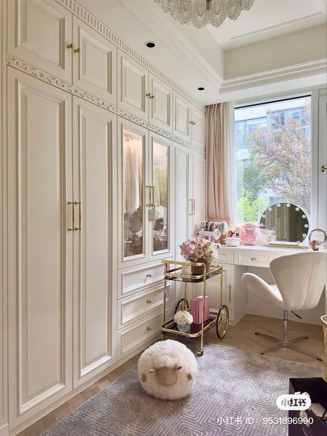 Princess Vanity Aesthetic, Pink French Room, Girly Dressing Room, Pink Costal Granddaughter Room, Modern Princess Aesthetic Bedroom, Small Coquette Room, Bedroom Decor Ideas White, Love Shack Fancy Bedroom, Glam Room Decor