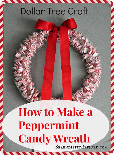 DIY Holiday Peppermint Wreath: Dollar Tree Craft Candy Wreaths, Peppermint Wreath, Diy Christmas Candy, Candy Wreath, Dollar Store Diy Projects, Candy Crafts, Tree Craft, Peppermint Candy, Wreaths Diy