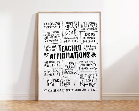 Teacher Daily Affirmations Printable Wall Art Affirmation Poster Positive Quotes Instant Download Prints Teacher Gift - Etsy Inspirational Teacher Quotes Positive, Affirmation Canvas, Teacher Affirmations, Teacher Words, Affirmations Printable, Affirmation Posters, Words Of Affirmation, Break Room, Positive Affirmation