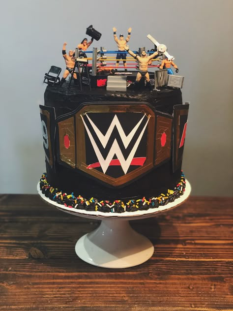 Wwe Wrestling Cake, Wwe Grooms Cake, Wrestling Theme Cake, 40th Birthday Wrestling Theme, Lucha Libre Cake, Wrestlemania Birthday Party, Wwe Birthday Cakes For Boys, Wwe Birthday Party Ideas Cake, Wrestling Themed Party