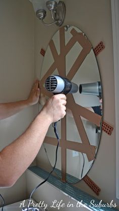 How To Remove A Mirror Glued To The Wall Bathroom Mirror Makeover, Mirror Makeover, Powder Room Makeover, Powder Room Ideas, Pretty Life, Bathroom Mirror Cabinet, Bathroom Redo, Manufactured Home, Half Bath