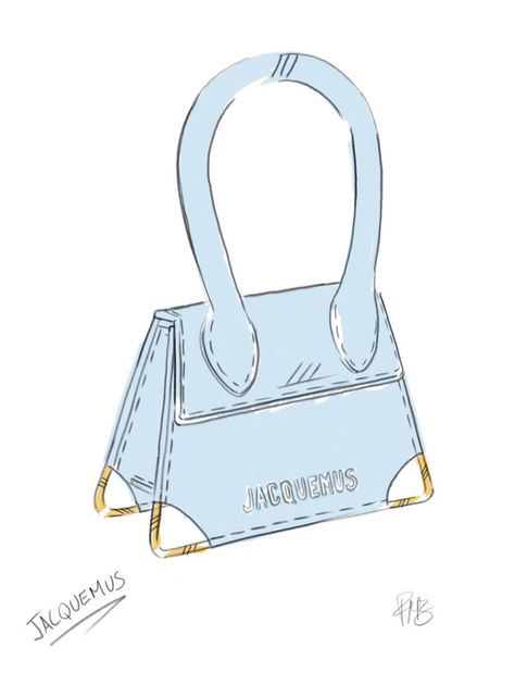 Jacquemus Illustration, Bags Drawing Design Sketch, Bag Illustration Sketch, Bag Drawing Sketch, Bag Design Sketch, Bags Sketches, Jacquemus Accessories, Accessories Sketch, Jacquemus Chiquito