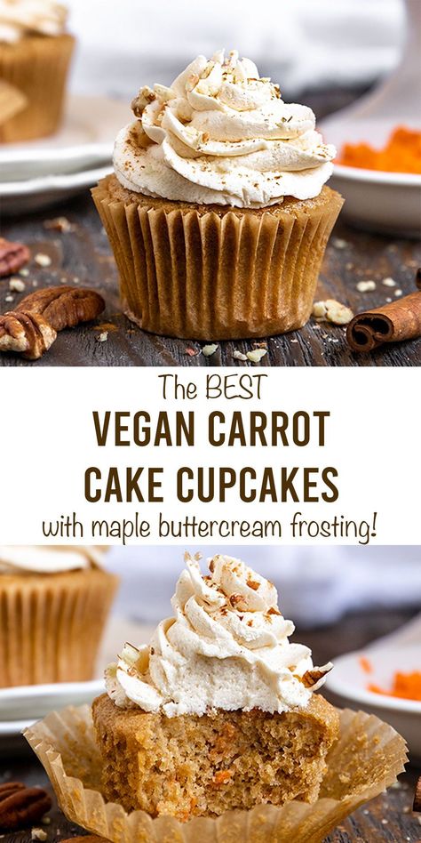 Vegan Carrot Cake Cupcakes, Vegan Cupcake Recipes, Vegan Vanilla Cupcakes, Vegan Cupcake, Patisserie Vegan, Vegan Carrot Cake, Vegan Easter, Vegan Baking Recipes, Vegan Carrot Cakes