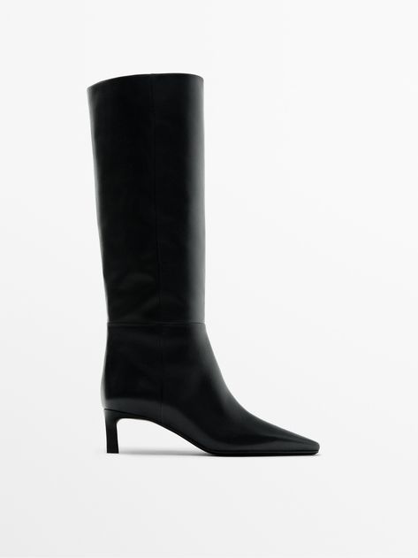 32 Leather Knee-High Boots to Buy This Year | Who What Wear Massimo Dutti Shoes, Black Heels Low, Elegant Boots, Spring Work Outfits, Low Heel Boots, Shoe Wishlist, Trending Boots, Black Heel Boots, Favorite Boots