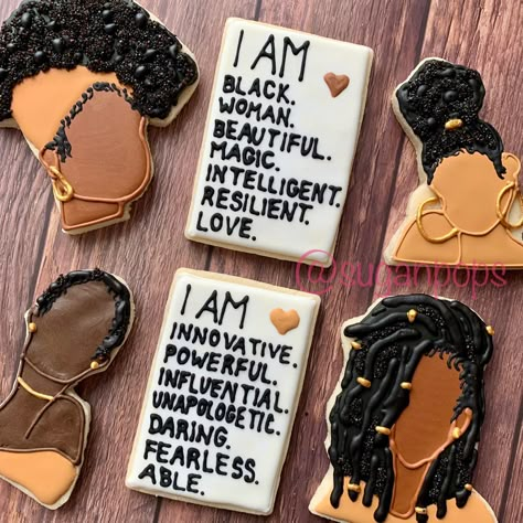 “I am a black woman” cookie set 35 Birthday Ideas For Him Decor, Melanin Brunch Ideas, Juneteenth Cookies Decorated, Melanin Birthday Party Ideas, Shades Of Melanin Party Decor, Melanin Birthday Party, Melanin Party Ideas, Melanin Brunch, Shades Of Melanin Party