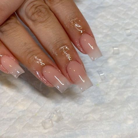 Clear Poly Gel Nails Design, Clear Nails Acrylic Short, Clear Nude Acrylic Nails, Clear Square Nails, Realistic Acrylic Nails, Clear Nude Nails, Natural Nail Acrylic, Translucent Pink Nails, Natural Acrylic Nails