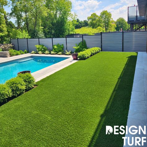 No more grassy toes or muddy feet!  If you’re looking for a clean and green option for your poolside…we’ve got the solution!   It’s the perfect time to upgrade your yard for the summer. We can have it done in as little as one day!   Call: 416-546-6490 Email: info@designturf.ca        #turf #artificialturf #artificialgrass #grass #syntheticgrass #green #lowmaintenance #fakegrass #nomowing #inspiration #petfriendly #nomoremud #outdoorliving #lowmaintenance #homegoals  #curbappeal #poolside #callfo Grass Next To Pool, Pool With Fake Grass Around It, Artificial Grass Backyard Pool, Pool With Turf Surround, Fake Grass Around Pool, Astroturf Around Pool, Turf Backyard Ideas Play Areas, Artificial Grass Around Pool, Grass Around Pool