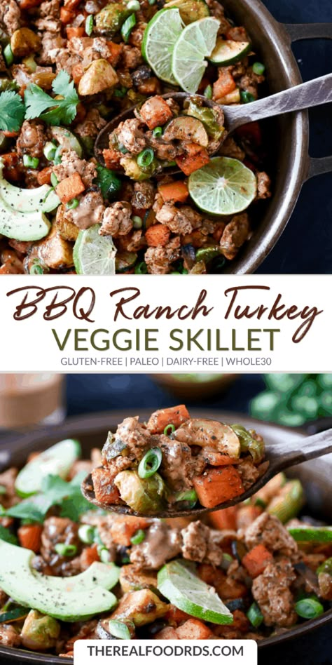 Turkey Veggie Skillet, Veggie Skillet, Dairy Free Recipes Dinner, Whole30 Dinner Recipes, Whole30 Dinners, Dairy Free Dinner, Paleo Dinner, Healthy Dinners, Whole 30 Recipes