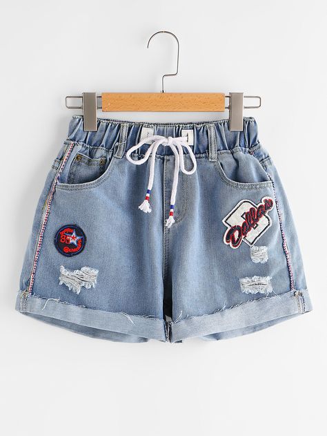 Cuffed Denim Shorts, Embroidered Badges, Hipster Outfits, Tween Outfits, Crop Top Outfits, Teenager Outfits, Kids Outfits Girls, Denim Short, Girls Fashion Clothes