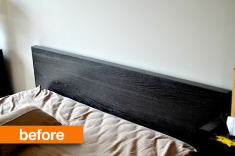 Aniko’s in the middle of a major master bedroom makeover but she’s not one to eschew perfectly functional furniture, so she found a super cheap and super chic way to revamp her 6-year old IKEA Malm headboard and make it worthy of her new space. Whoa! Crafty Aniko made herself an upholstered masterpiece without the huge price tag usually associated with such a stunning look. Black Furniture Bedroom, Ikea Malm Hacks, Ikea Headboard, Bedroom Makeover Before And After, Headboard Makeover, Malm Bed Frame, Malm Hack, Make A Headboard, Ikea Malm Bed