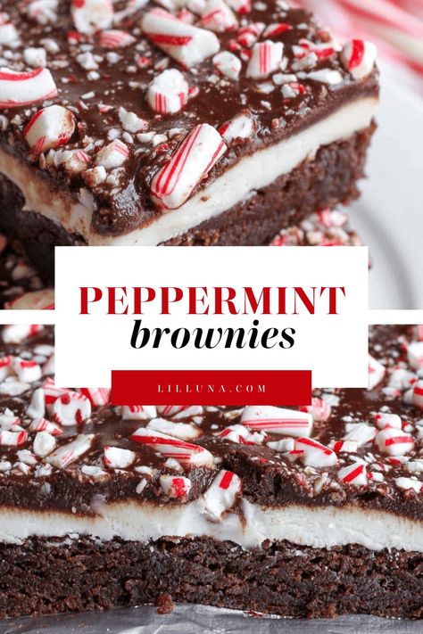 Peppermint Cream Cheese Brownies, Brownies With Peppermint Frosting, Brownies With Andes Mints, Easy Christmas Brownie Recipes, Christmas Desserts Brownies, Peppermint Deserts, Unique Brownie Recipes, Easy Xmas Desserts, Valentines Day Dessert Box Ideas