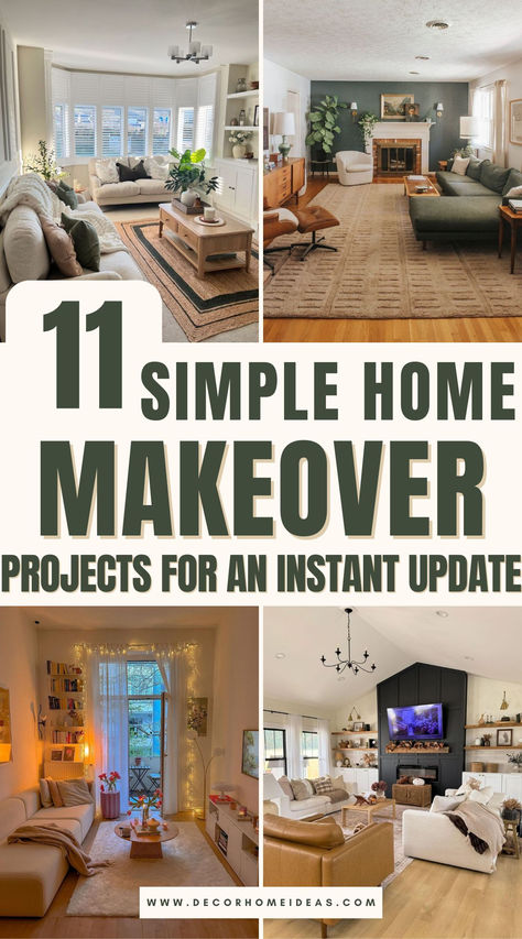 Give your home a fresh new look with these 11 quick and simple makeover ideas! Discover easy tips for enhancing your space, from clever decor updates to small DIY projects that create stunning results. Perfect for anyone looking to add charm and personality with minimal effort! Updating Older Home, Easy Home Design Ideas, Easy House Makeover Ideas, Simple Home Makeover Ideas, Update Decor Ideas, Outdated Home Makeover, Home Improvement Before And After, Easy Makeover Home, Small House Improvement Ideas