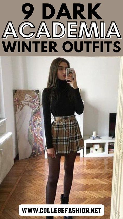 dark academia winter outfits Fall Tights Outfit Casual, Winter Outfit Dark Academia, Dark Academia Trousers Outfit, Winter Outfits With Pleated Skirts, Walking Downtown Outfit, Dark Academia Outfit Staples, Dark Academia Holiday Outfits, Short Sleeve Winter Outfits, Cute Winter Business Casual Outfits