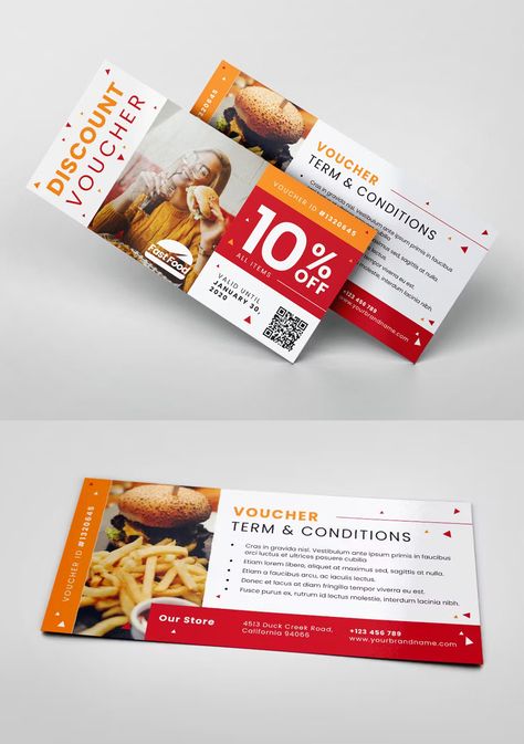 Fastfood Restaurant Gift Voucher Template PSD, AI Fastfood Restaurant, Food Vouchers, Gift Voucher Template, Gift Voucher Design, Voucher Template, Voucher Design, Grab Food, Cleaning Gift, Class Gift