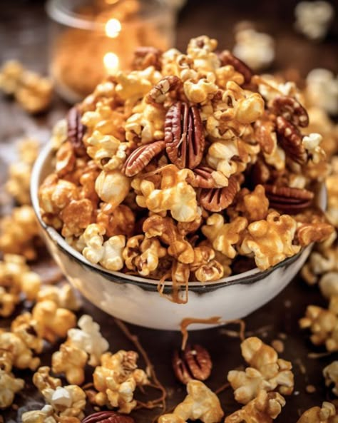 People always text me asking me for this recipe. I love giving huge bags as gifts every year. Plus, it's so cheap to make Praline Popcorn, Popcorn Recipes Easy, Popcorn Treats, Snack Mixes, Snack Mix Recipes, Candy Recipes Homemade, Caramel Corn, Popcorn Recipes, Caramel Popcorn