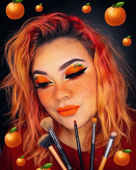 Orange Face Makeup, Orange Fruit Makeup, Fruit Makeup, Blossom Costumes, Orange Photo, Tiktok Ideas, Orange Makeup, Eyes Lips Face, Halloween 2023