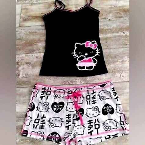 a L shirt.  and a size L in shorts. Billionaire Homes, Sanrio Clothes, Trashy Outfits, Kitty Items, Kitty Clothes, Hello Kitty Clothes, Cute Pjs, Cute Pajama Sets, 2000s Fashion Outfits