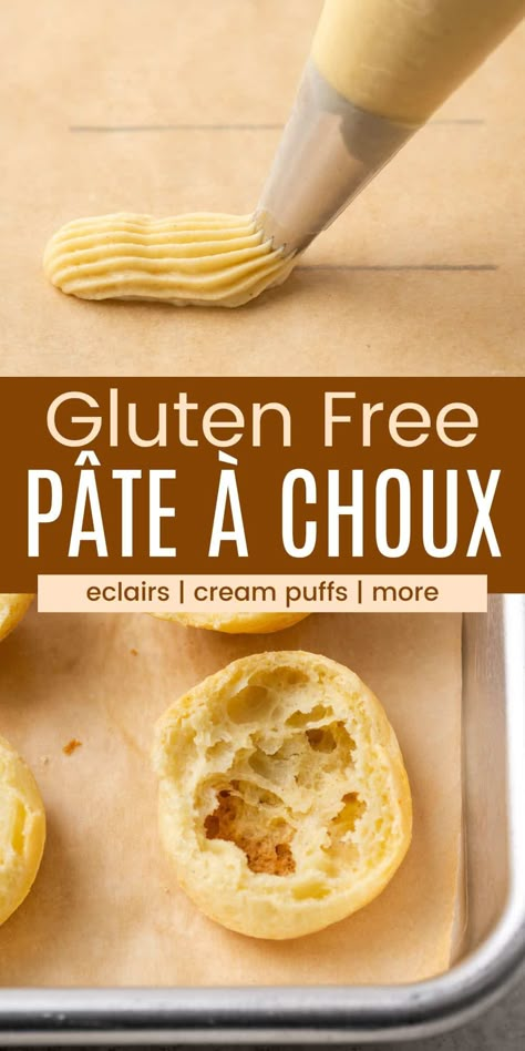 Gluten-Free Pate a Choux is a classic French pastry that you can make at home! Learn how to make this simple, light-as-air gluten-free choux pastry that’s perfect to use in recipes for cream puffs, eclairs, and more. Gluten Free French Crullers, Gluten Free Choux Pastry Recipe, Gluten Free Cream Puffs Recipes, Gluten Free Pate A Choux Recipe, Gluten Free Rough Puff Pastry, Vegan Pate A Choux Recipe, Gluten Free French Pastries, Gluten Free Eclairs Recipes, Eggless Choux Pastry Recipe