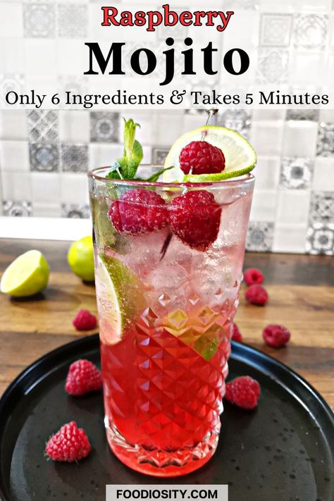 Raspberry Mojito is a great rum cocktail that only requires 6 simple ingredients! It's also easy to make at home. Dark Rum Cocktail Recipes, Fall Rum Cocktails, Raspberry Mojito Recipe, Cocktail Recipes Rum, Summer Rum Cocktails, Dark Rum Cocktails, Rum Cocktails Easy, Easy Cocktail Recipe, Cocktails To Make At Home