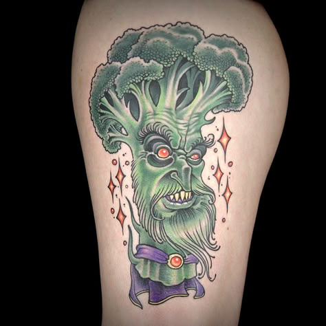 Broccoli Tattoo by Creepy Jason Broccoli Tattoo, Ink Master Tattoos, Creepy Tattoos, New School Tattoo, Ink Master, Paper Collage Art, Badass Tattoos, Glass Photo, American Traditional